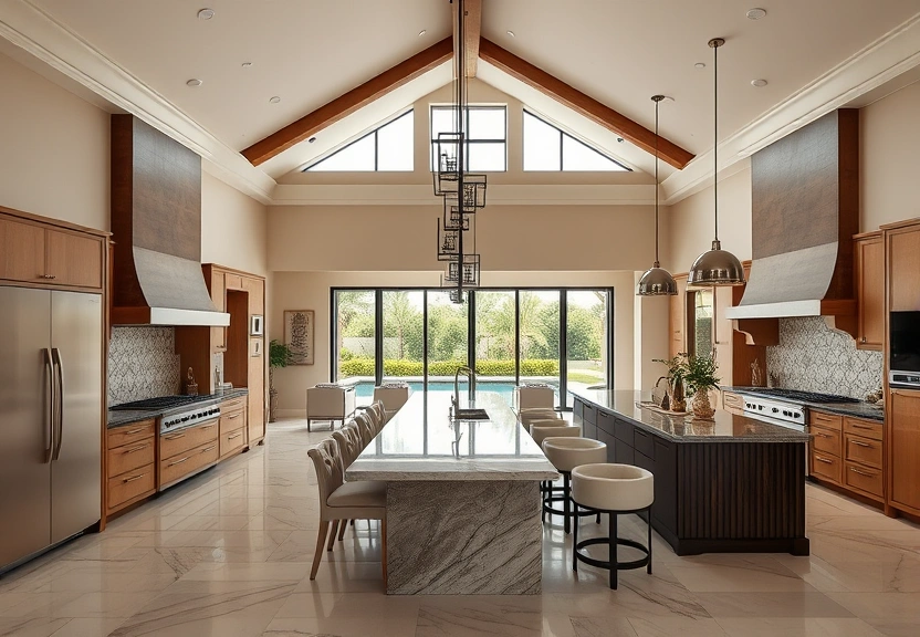 Beautiful open concept villa interior with gourmet kitchen